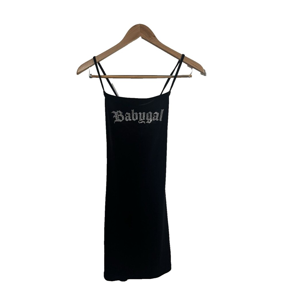 Divided H&M Babygal Dress Size Small Velour Black Mini Open Back Strappy Y2K